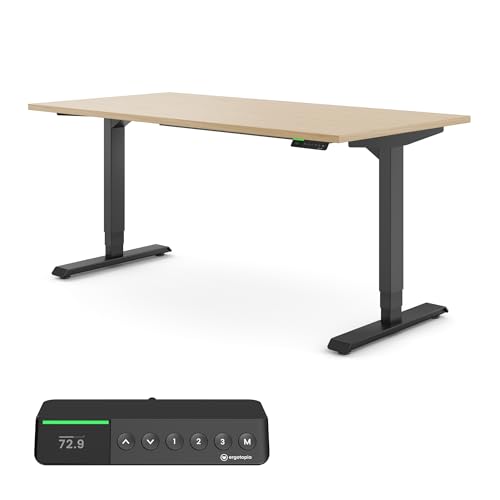 Ergotopia® Desktopia Pro X Elektrisch höhenverstellbarer Schreibtisch 7 Jahre Garantie Ergonomischer Stehtisch mit 9 Speicherplätzen (Ahorn, Gestell Schwarz, 160 x 80 cm)