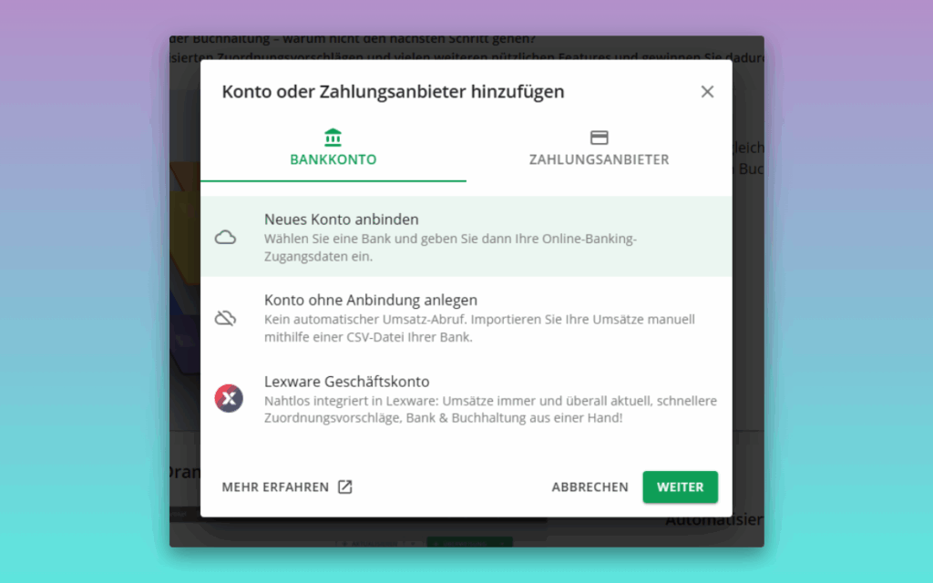 Bankkonto in Lexware Office verbinden